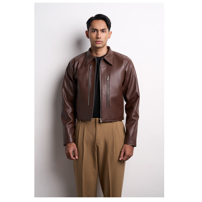 BROWN LEATHER ZIPPER FIT JACKET – Seek Indonesia