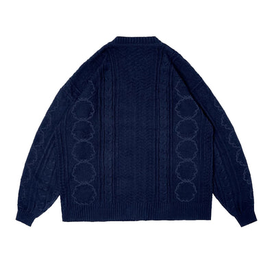 HERB CABLE KNIT CARDIGAN NAVY
