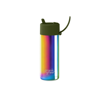 20oz SSC Bottle Chrome Rainbow+ Flip Straw Lid,Khaki + Strap Khaki +Straw 170mm