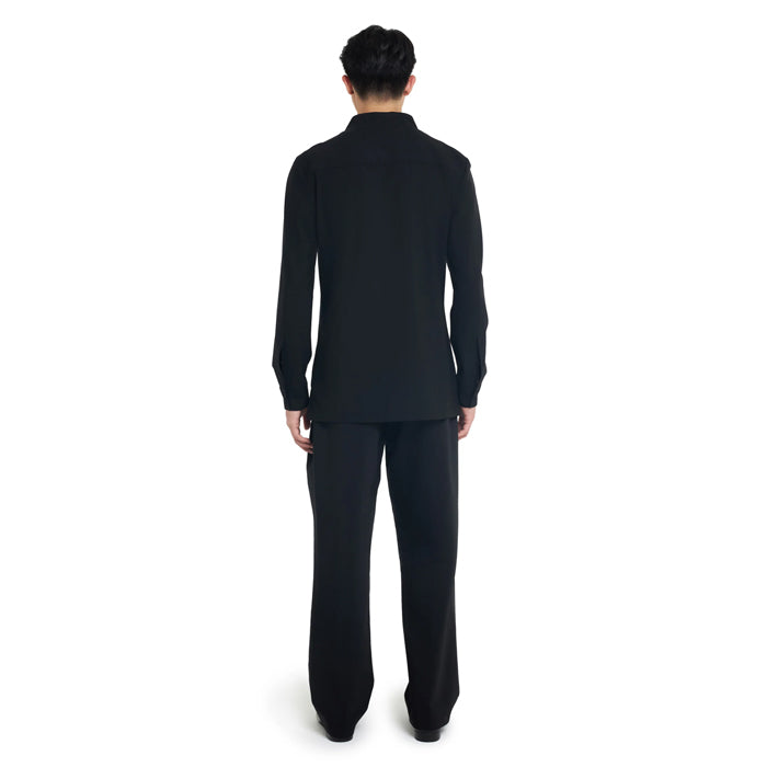 BLACK COLLARLESS LONG-SLEEVE SHIRT WITH VISIBLE BUTTONS – SLIM FIT – Seek  Indonesia