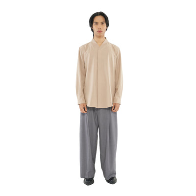 DARK BEIGE COLLARLESS LONG SLEEVES SHIRT PART 5 JR