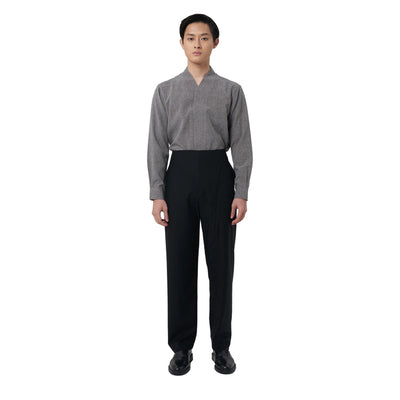 BLACK DROPPED CROTCH PANTS WITH OVERLAP WAISTBAND JS