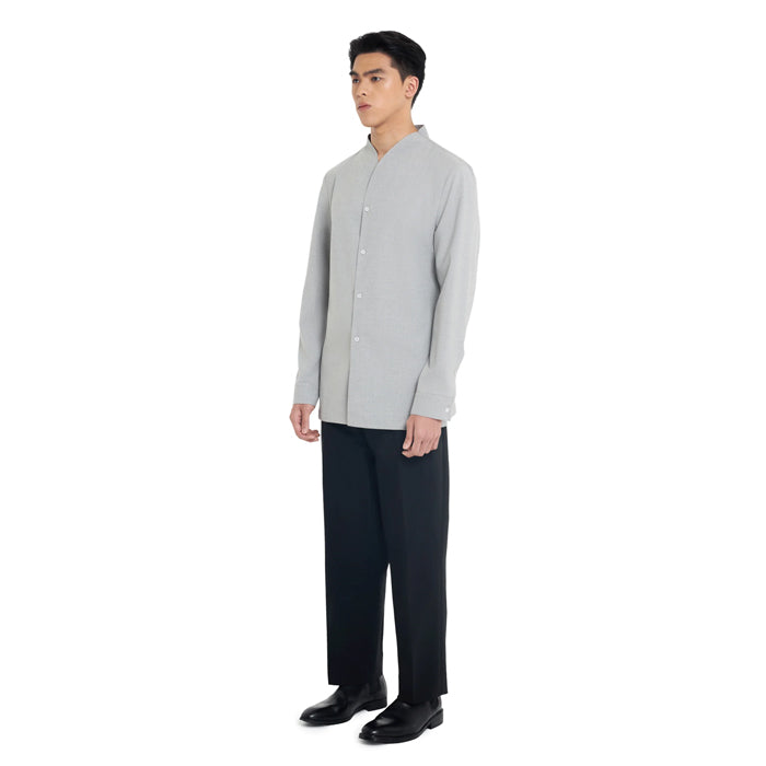 LIGHT GREY COLLARLESS LONG-SLEEVE SHIRT WITH VISIBLE BUTTONS SLIM FI Seek Indonesia LIGHT GREY COLLARLESS LONG-SLEEVE SHIRT WITH VISIBLE BUTTONS SLIM FI Seek Indonesia
