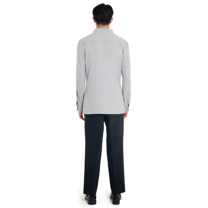 LIGHT GREY COLLARLESS LONG-SLEEVE SHIRT WITH VISIBLE BUTTONS SLIM FI Seek Indonesia LIGHT GREY COLLARLESS LONG-SLEEVE SHIRT WITH VISIBLE BUTTONS SLIM FI Seek Indonesia